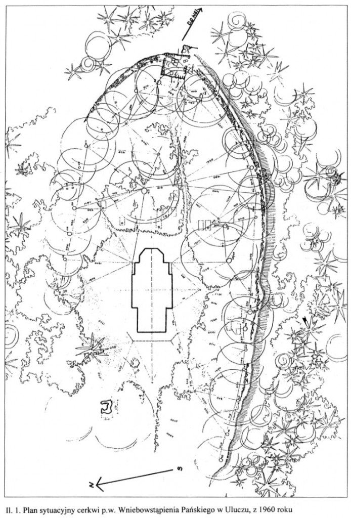 Plan sytuacyjny cerkwi p.w. Wniebowstąpienia Pańskiego w Uluczu z 1960 roku